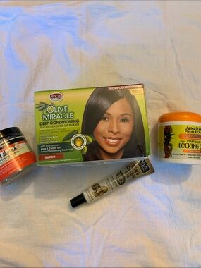 Black Hair Care 4 piece Set NEW hair straightener Curling Gel Strengthener & Oil